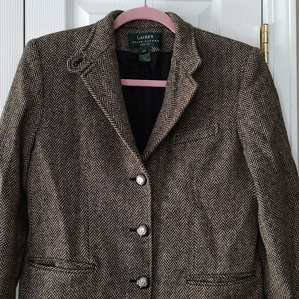 Lauren Ralph Lauren Houndstooth wool tweed blazer jacket Sz 8P - Picture 3 of 7